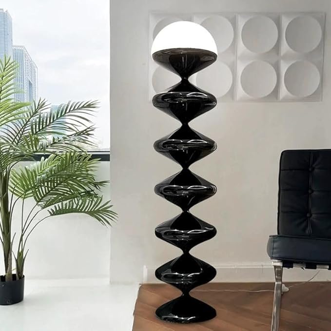 CraftThink Modern Floor Lamp, 47-Inch Height Corner With Acrylic Bowl Shade, Tall Standing With Foot Switch for Bedroom Reading Living Room, Bulb Included (Black, Warm Light)