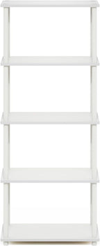 Furinno TURN-N-TUBE Storage Shelves, 5-Tier Book Shelf, Corner Shelf, Toolless Open Shelves, for Organization and Storage, Living Room, Garage, Home Office, White