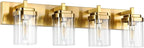 Vanity Light Fixture,4-Light Vanity Light for Bathroom,Brushed Gold Bathroom Vanity Lighting Over Mirror with Square Clear Glass Shade for Restroom