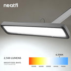 Neatfi Task Lamp – 2,500 Lumens, 30W, 22-Inch Wide Shade, 4 Brightness Levels, Eye-Caring Light, Clamp Mount, LED Task Light for Manicure Table, Crafts, Workbench, Office (Non-CCT, Silver)
