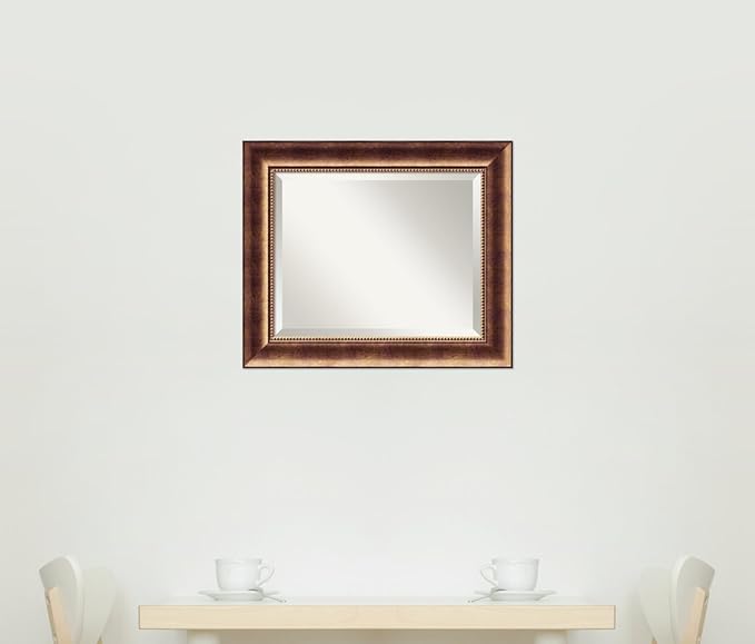 Amanti Art Bronze Wall Mirror 25x21 Manhattan Bronze Rectangle Bathroom Mirror for Wall Decor Living Room, Small Traditional Wood Frame, Hangs Horizonally and Vertically, Bathroom Decor, Beveled Edge