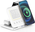 IHAO 5in1 Multi Functional Wireless Charger with Digital Clock 18W Fast Charge Night Light Temperature Display Magnetic Attraction Compliant for iPhone, Apple Watch and Qi Headphone-DH13 White
