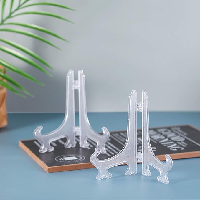 Artliving 5 Inch Clear Plastic Easels or Stand/Plate Holders to Display Pictures or Other Items at Weddings, Home Decoration, Birthdays, Tables (12 Pack)