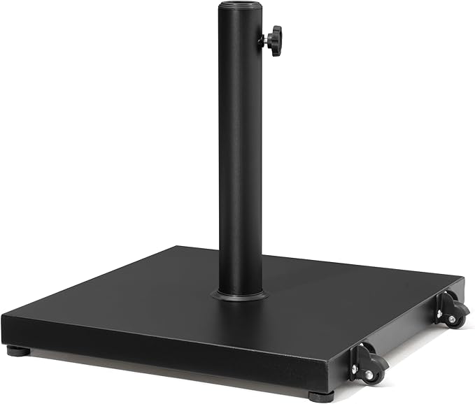 Patio Umbrella Base 43lbs Outdoor Umbrella Stand with Wheels, Heavy Duty Square Concrete Stand Market Umbrella, Black