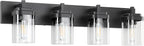 Vanity Light Fixture,4-Light Vanity Light for Bathroom,Matte Black Bathroom Vanity Lighting Over Mirror with Square Clear Glass Shade for Restroom