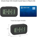 FAMICOZY Small Digital Travel Alarm Clock,Simple Operation,Easy to Read,Ascending Alarm,12/24Hr,Snooze Soft Light for Bedside,AAA Battery Operated,Black