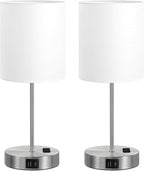 White Touch Lamps for Nightstand Set of 2 - Bedside Table Lamp for Bedroom with Dual USB Ports & AC Outlet, 3-Way Dimmable Lamps for Living Room Boys Room, Night Light with 5000K Daylight Bulbs
