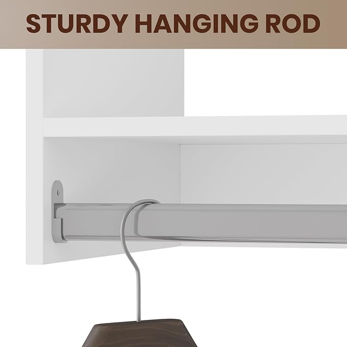 ROOMTEC 34.5" Double Hanging Closet Unit, Modular Closet System with Hanging Rod, Wardrobe Organizer for Bedroom or Walk-in Closet, Wall Mounted, Customizable Clothes Storage Unit, White