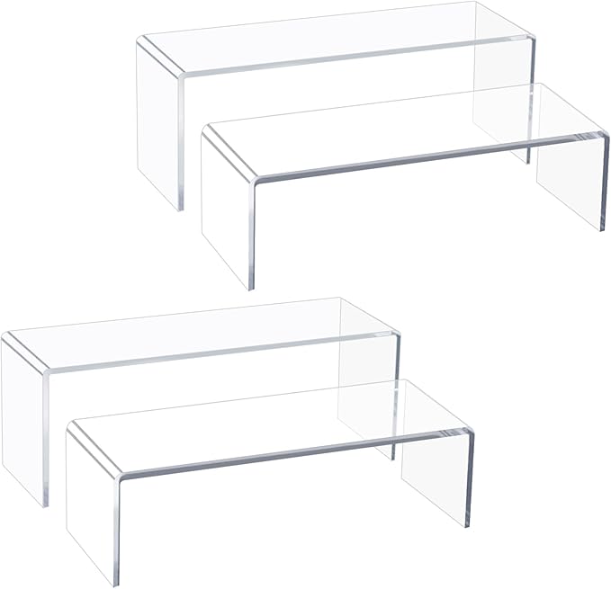 Acrylic Display Riser Stand,5mm Thickness, 12'' Length Tierd Display Stands, Acrylic Shelf Risers for Perfume Display,Risers for Buffet Table,Cupcake Stand,Pop Figurines,Tumbler,Food,4Pcs