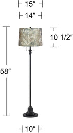 360 Lighting Dyna Traditional 58" Tall 2-Light Standing Floor Lamp Skinny Pole Pull Chain Black Finish Living Room Bedroom House Reading Office Home Decor Entryway Dining Botanical Velvet Shade