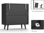 Anmytek Black Dresser for Bedroom with 3 Drawers, Modern Wood 3 Drawer Dresser, Black Chest of Drawer with Spacious Storage Rattan Dresser for Bedroom Living Room H0075