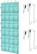 GORILLA GRIP Over the Door Shoe Organizer, 24 Large Breathable Mesh Pockets, Space Saving Hanging Storage Holder, Closet Rack Hanger Holds Up to 40 lbs, Hangs on Closets, Shoes, Accessories, Turquoise