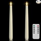 Homemory 2 Pcs Waxy Flameless Taper Candles with Remote, Flickering Battery Operated Taper Candle, Led Flameless Candlesticks Classic Tall Candles for Home, Wedding, Party, Ivory, 9.6 inches