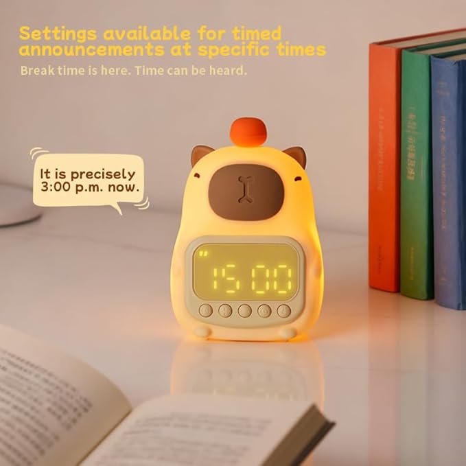 Capybara Alarm Clock with Night Light for Kids, Cute Toddler Alarm Clocks for Bedrooms Ok to Wake Clocks for Girls and Boys, Rechargeable Silicone Animal Tabletop Lamp for Kid