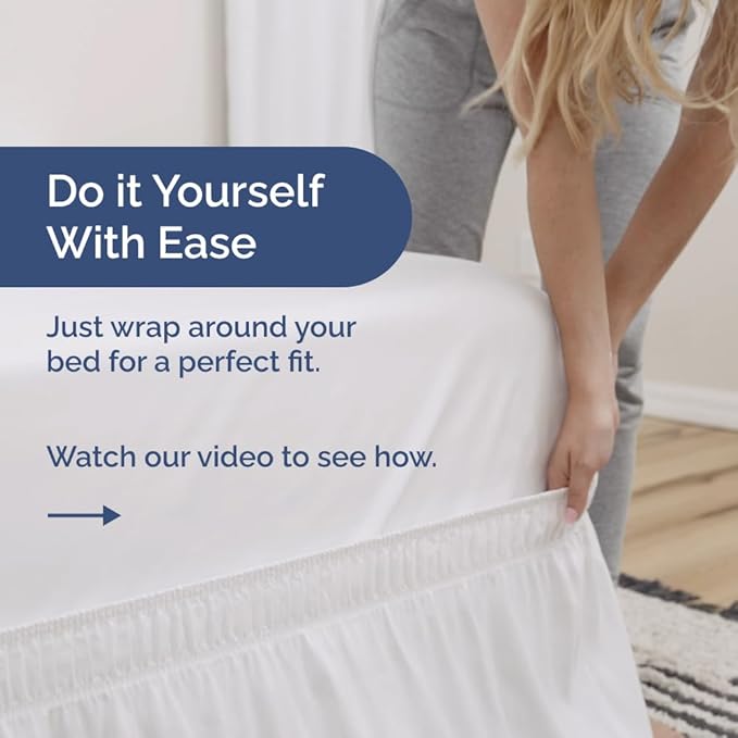 Wrap Around Dust Ruffle Bed Skirt - White - Twin/Twin XL Size Beds with 18 Inch Drop - Easy Fit Elastic Strap - Adjustable Pleated Bedskirt w/Brushed Fabric - Wrinkle Free - Women, Men, Kids & Teens