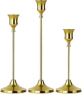 Set of 3 Brass Tapered Candle Holder,Candlestick Tall Metal Candlestick Holders for Table Centerpiece Home Decor for Wedding Fireplace Mantel Housewarming Gift Fits 3/4 Inch Thick Candles