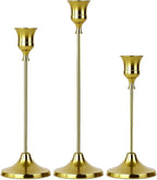Set of 3 Brass Tapered Candle Holder,Candlestick Tall Metal Candlestick Holders for Table Centerpiece Home Decor for Wedding Fireplace Mantel Housewarming Gift Fits 3/4 Inch Thick Candles