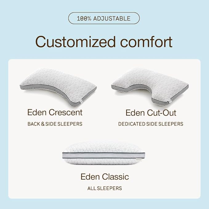 Coop Home Goods Eden Crescent Bed Pillow for Side & Back Sleepers, Queen Size, Adjustable Medium Soft Memory Foam Pillow with Cooling Gel & Ergonomic Crescent Shape, CertiPUR-US/GREENGUARD Gold