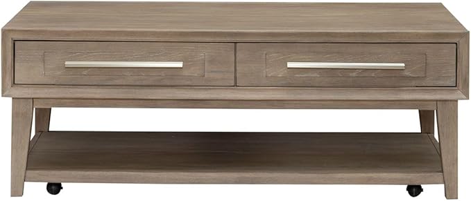 Liberty Furniture Brentwood Cocktail Table with Drawer Storage for Living Room - Sandstone Oak Wood
