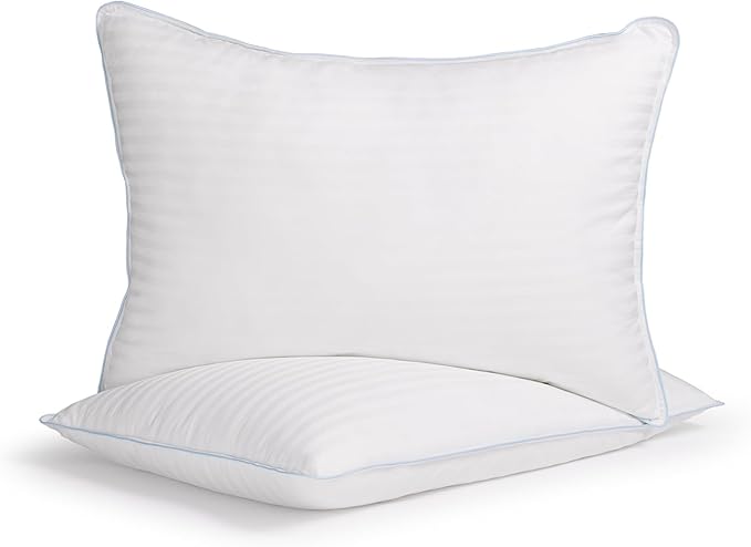 eLuxurySupply 2-Pack Premium Bed Pillows - Medium Density and Medium Loft Ideal for Back and Side Sleepers - 100% Cotton Casing - 20"X36" King Size