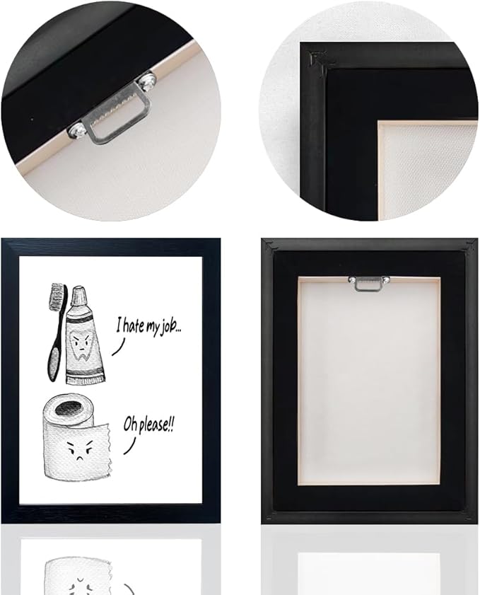 Boswaydeco Kids Bathroom Decor Wall Art Cute Children's Bathroom Wall Decor Small Funny Toliet Paper and Toothbrush Print Black and White Artwork for Guest Rom