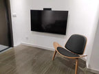 Hans Wegner Style Three- Legged Shell Chair Ash Plywood White Faux Leather Accent Chair Living Room Furniture Mid-Century Modern Shell Chair (Wood Color-Black)