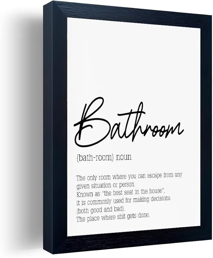 Black and White Bathroom Wall Art, Bathroom Quotes Wall Decor, Small Modern Rules Wall Art, Black Framed Canvas Artworks for Wall