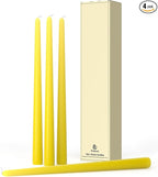 12-Inch Tall Dripless Taper Candles Set of 4 - Yellow Tapered Candles, Perfect for Spring - Smokeless, Unscented, Long Burning - Hand Poured, Colored Tall Candlesticks - Light Yellow