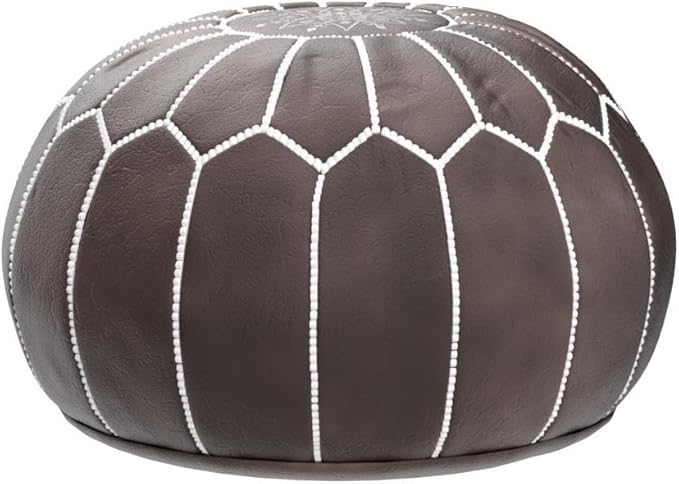 Poufs&Pillows Premium Moroccan Leather Pouf - Handmade - Delivered Stuffed - Ottoman, Footstool, Floor Cushion (Wood Brown)