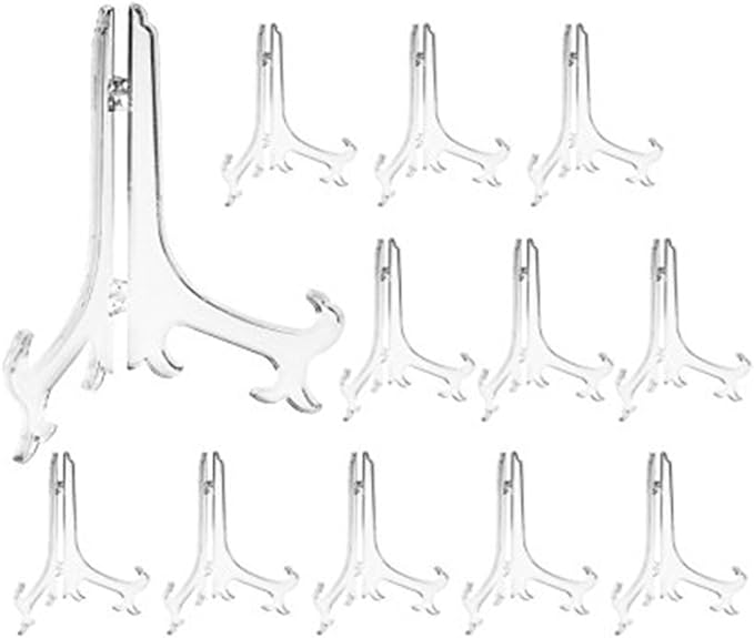 Artliving 6 Inch Clear Plastic Easels or Stand/Plate Holders to Display Pictures or Other Items at Weddings, Home Decoration, Birthdays, Tables (12 Pack)