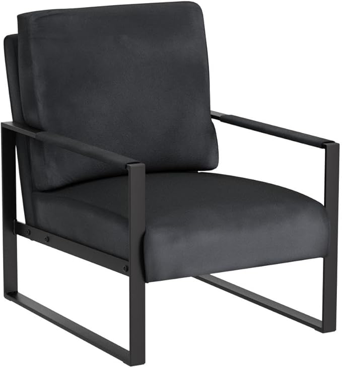 Container Furniture Classic Mid Century Modern Accent Chair with Durable Square Metal Frame, Armchair for Living Room, Bedroom, Home Office in Plush Velvet Upholstery, Black