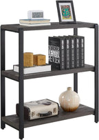 EXCEFUR Bookshelf and Bookcase, 3 Tier Vintage Shelf for Office, Rustic Wood and Metal Book Shelves, Grey