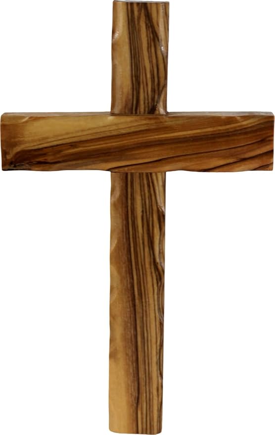 Holy Land Market Olive Wood Wall Cross - Hand Carved Wooden Crucifix with Certificate & Lord's Prayer Card, Authentic Bethlehem Christian Cross Wall Decor - 8 in