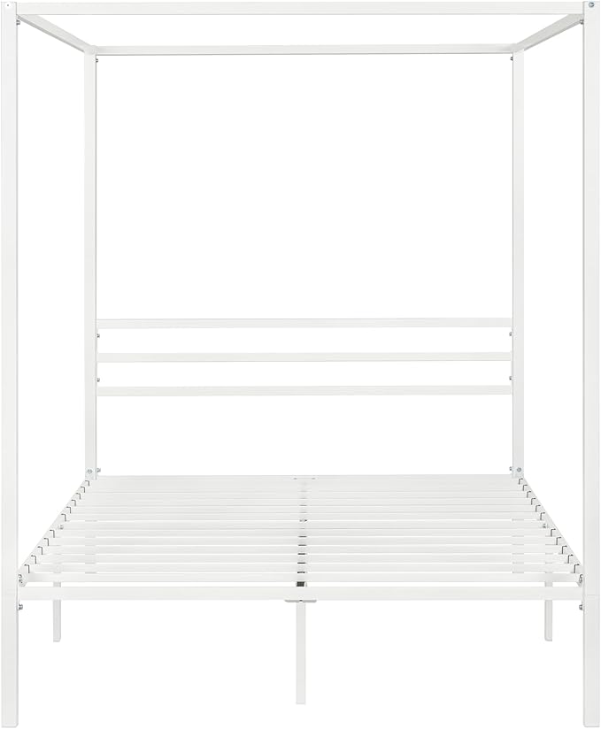 SHA CERLIN Canopy Bed Frame Full Size/Mattress Foundation with Metal Slats Support/No Box Spring Needed/Easy Assembly/White