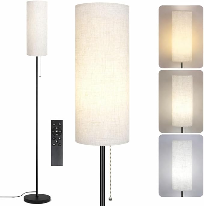 Floor Lamp for Living Room, Modern Standing Lamps with Lampshade, Minimalist Tall Lamp with Chain Switch for Living Room, LED Bulb Included (Beige Shade-Remote Bulb)
