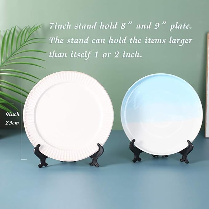 Artliving 7 Inch Black 12pcs/Set Plastic Easels Plate Display Stands Picture Frame Stand Holder