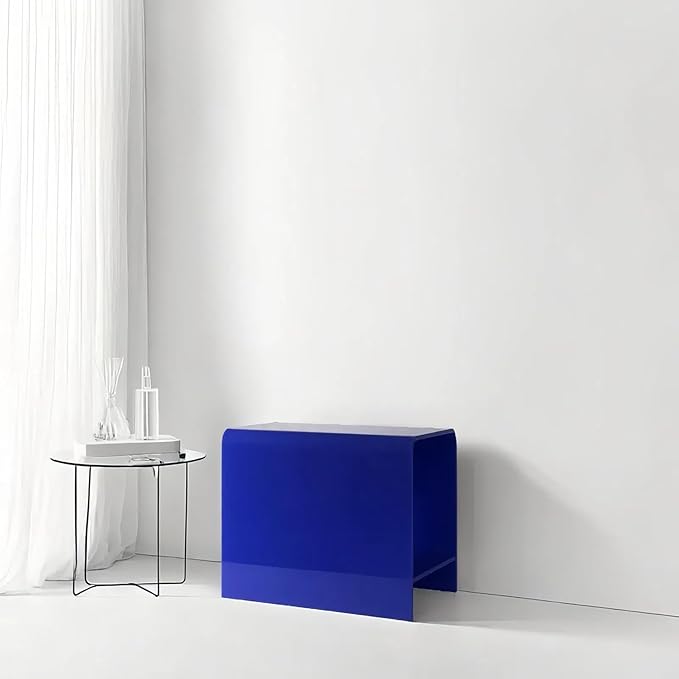 21" Acrylic Shower Stool with Storage Shelf - Waterproof Bath Bench for Spa & Shower, Heavy-Duty Seating (Holds 400lbs) - Ideal for Shaving Legs & Organizing Items (Blue)