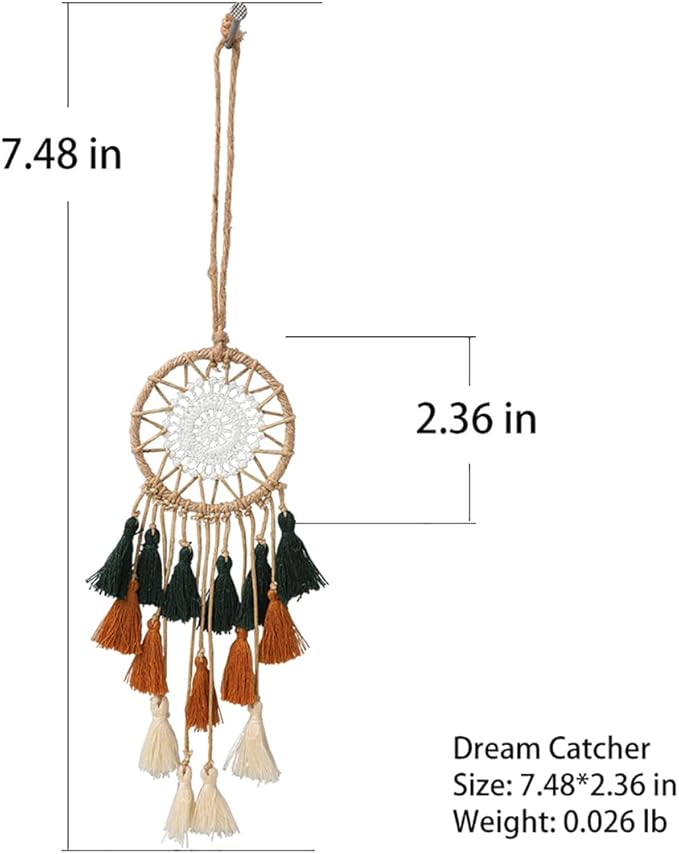 Artilady Small Dream Catcher for Cars - Bohemian Mini Dream Catchers for Cars Rear View Mirror Hanging Decoration (Green Brown)