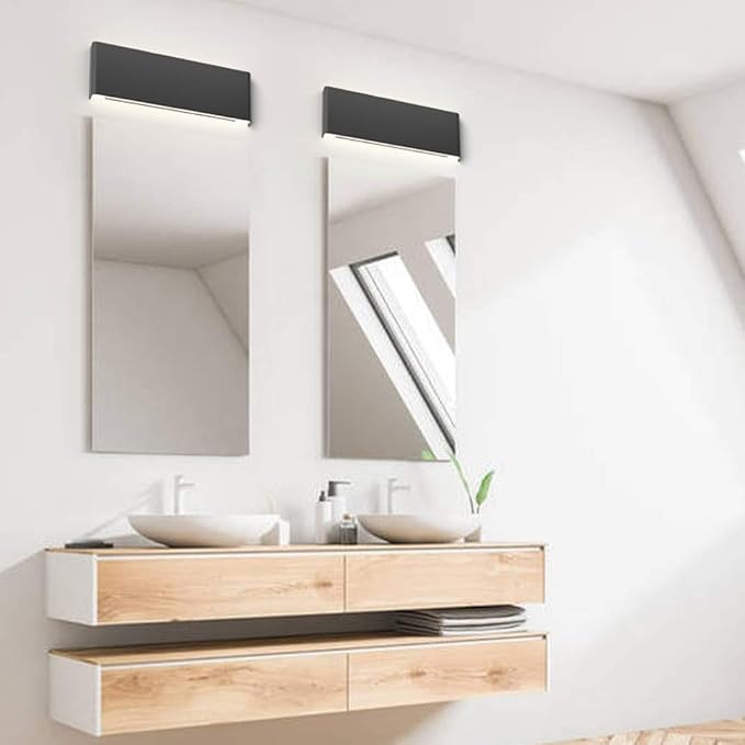 Ralbay 15.7in Wall Sconce 2-Pack Indoor Modern Light Fixtures 14W LED Up and Down Black Bathroom Wall Lighting Fixtures Natural White Light 4500K