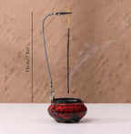 Incense Burner with Calabash Incense Stick Holder - Porcelain Charcoal Censer for Use with Resin Granular Powder Cone or Coil Incense (Fambe Red)