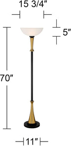Possini Euro Design Burbank Modern Mid Century Art Deco Torchiere Floor Lamp Standing 70" Tall Black Brass Metal Frosted White Glass Bowl Shade for Living Room Reading House Bedroom Home Office