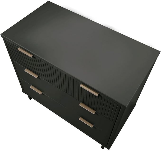 Manhattan Comfort Granville 38-Inch Solid Wood Dresser with 3 Full Extension Soft Close Drawers, Fluted Ribbed Front with Gold Metal Handles for Bedroom, Living Room, Dorm, Nursery in Dark Grey