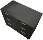 Manhattan Comfort Granville 38-Inch Solid Wood Dresser with 3 Full Extension Soft Close Drawers, Fluted Ribbed Front with Gold Metal Handles for Bedroom, Living Room, Dorm, Nursery in Dark Grey