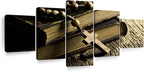 Elephant Stock Bible And Cross Wall Art Multi Piece Canvas - 5 Panel Christian Pictures Decor - Digital Design Canvas Print - Christian Wall Decor - 80" X 36"