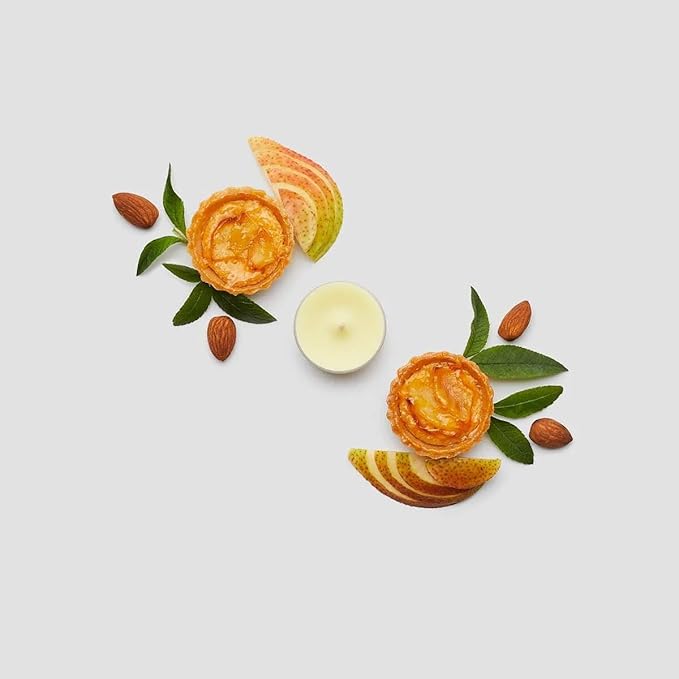 PartyLite Set of 12 Tea Lights Candles, Sweet Baked Pears and Ground Almonds Scent, Aromatherapy Scented Candles Gift Set, Up to 4 to 6 Hours Burn Time