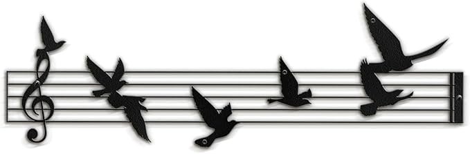 SIGNLEADER Metal Wall Art Decor Music Notes and Birds Modern Abstract Wall Sculpture Hangings Home Decoration for Living Room, Bedroom, Bathroom, Kitchen, Outdoor - 24" Black