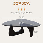 Coffee Table for Living Room Mid Century Modern Center Small Table with Glass Top and Wood, Black Brown
