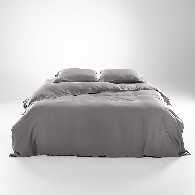 Olive + Crate Tencel Eucalyptus Cooling Duvet Cover Set - Hypoallergenic, Lyocell Tencel Duvet Cover - Soft, Temperature Regulating with Hidden Button Closure & Corner Ties - King Size [Stone Gray]