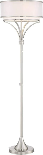 Possini Euro Design Candice Modern Standing Floor Lamp 64" Tall Brushed Nickel Dual Silver Organza White Linen Fabric Drum Shade Decor for Living Room Reading House Bedroom Home