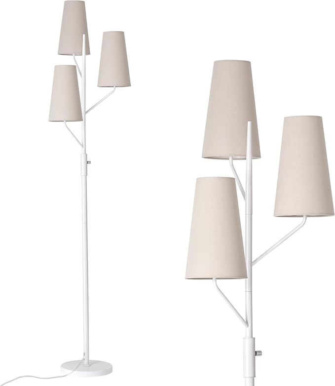 Industrial Floor Lamp for Living Room, 70" Tall 3-Light Tree Standing Lamp with White Pole, Farmhouse Rustic Reading Floor Lamps for Bedroom, Office and Study(Bulb Not Included)